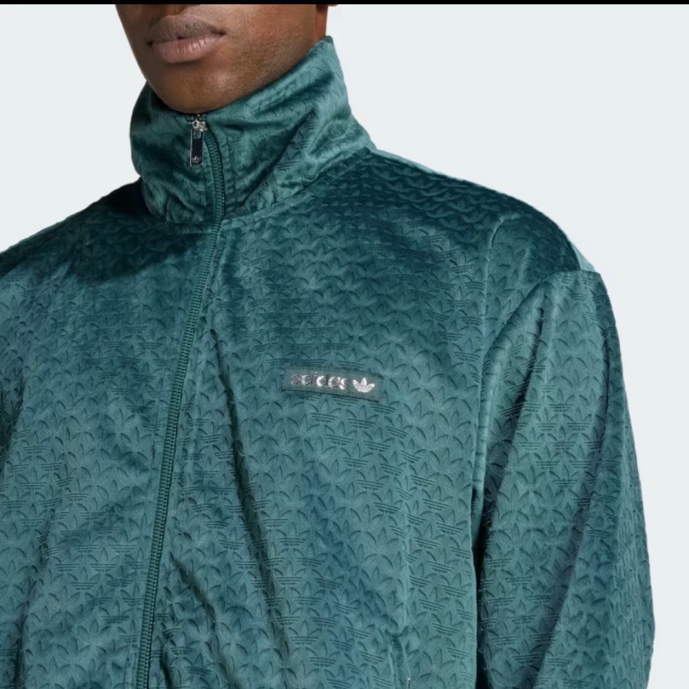 Adidas men's green emerald, plush velvet tracksuit.